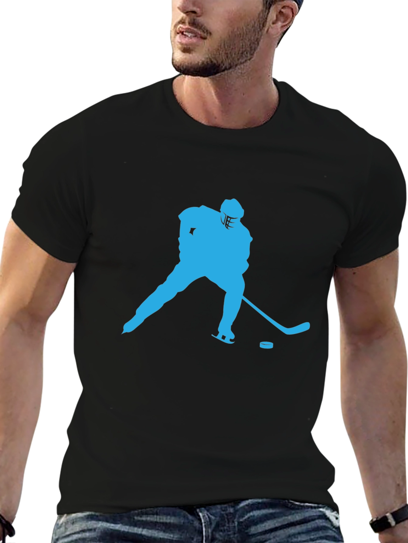 Hockey Player Graphic Tee - Black