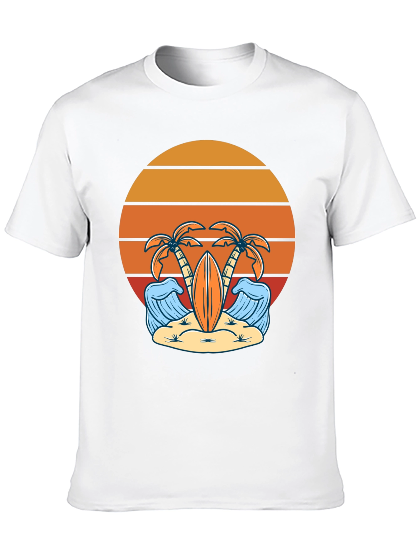 Retro Beach Vibes T-Shirt - Palm Trees & Surfboard