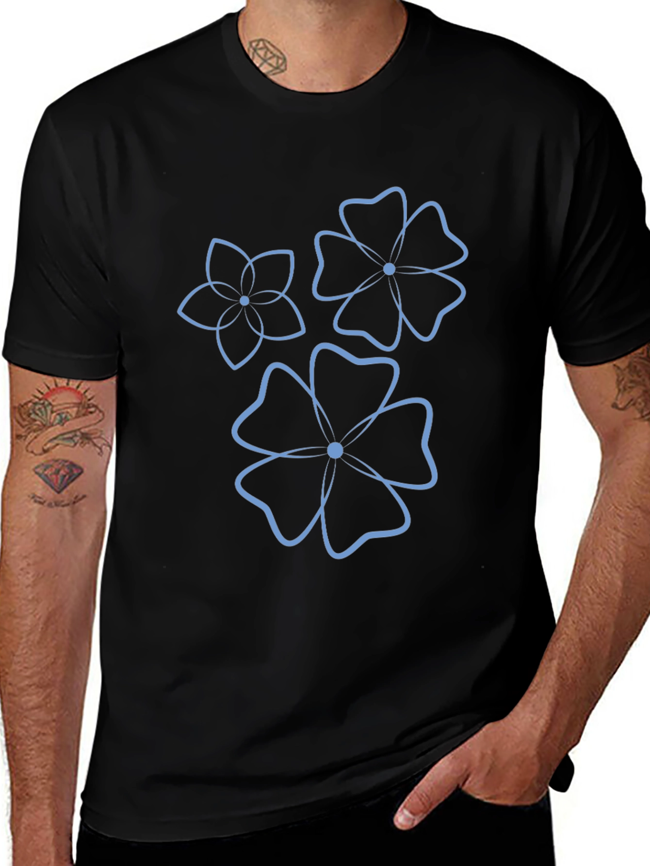 Floral Outline Black Tee