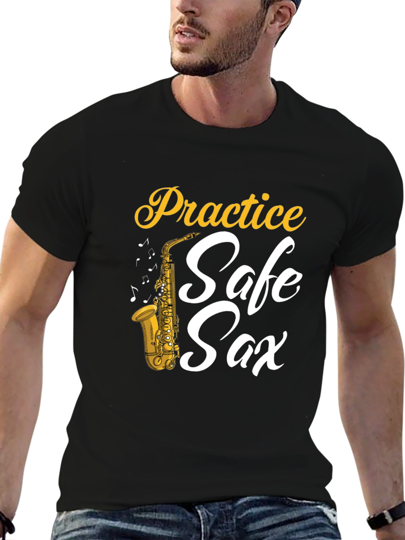 Practice Safe Sax T-Shirt - Funny Saxophone Musician Tee