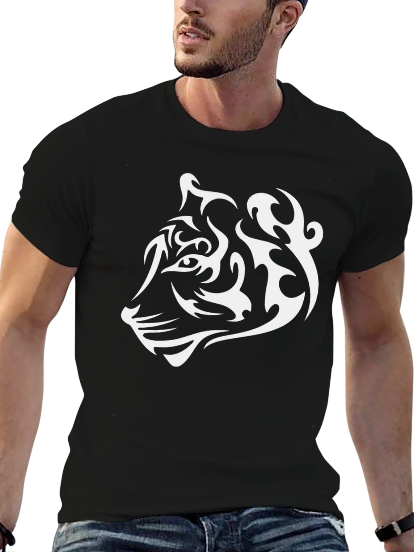Tribal Tiger Graphic Tee - Cool Black T-Shirt