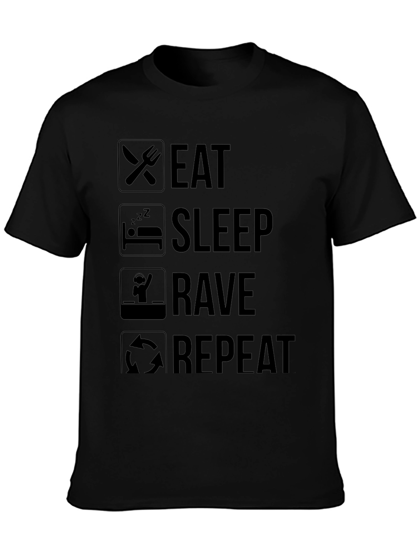 Eat Sleep Rave Repeat Black Graphic Tee