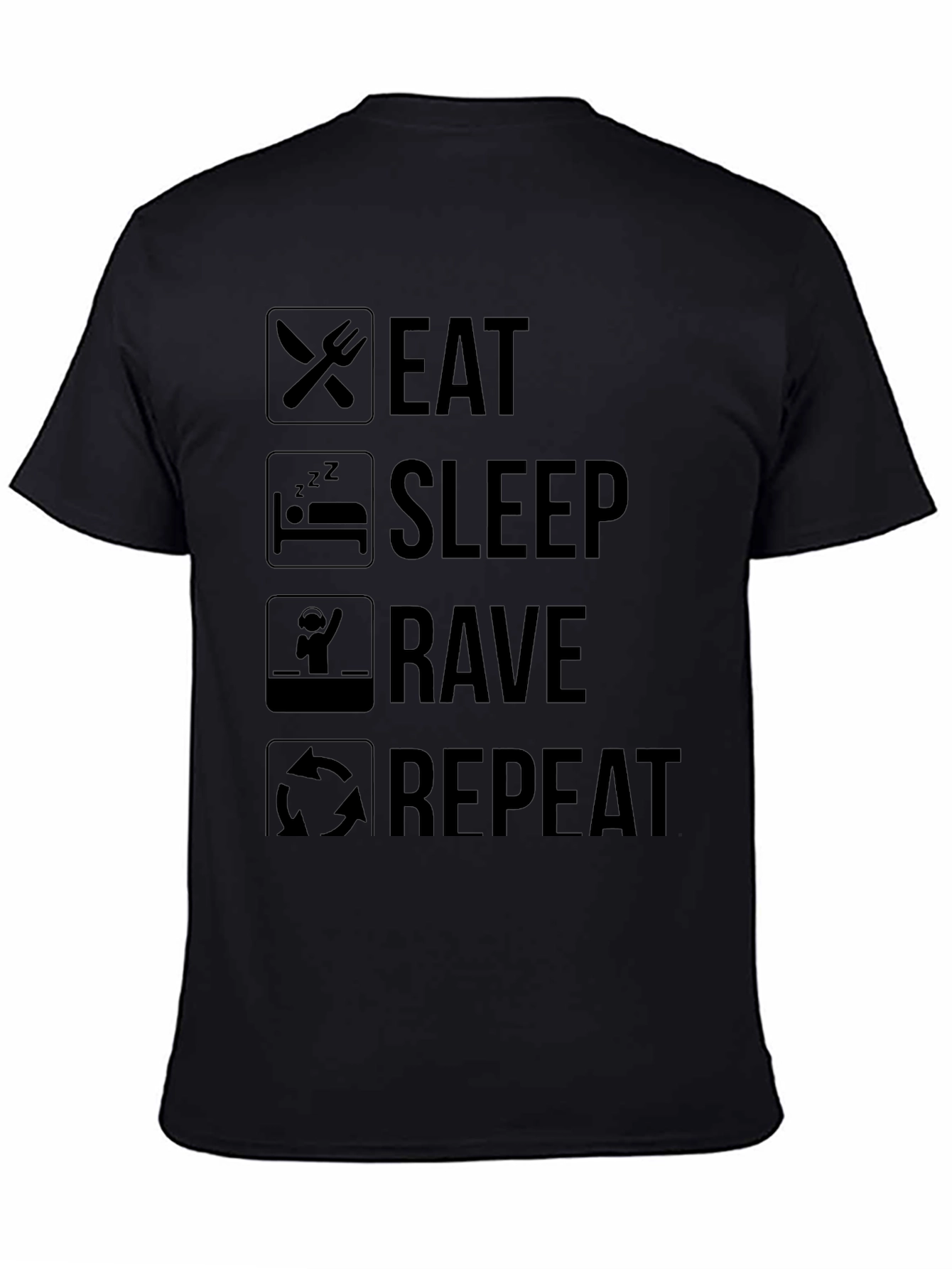 Eat Sleep Rave Repeat Black Graphic Tee