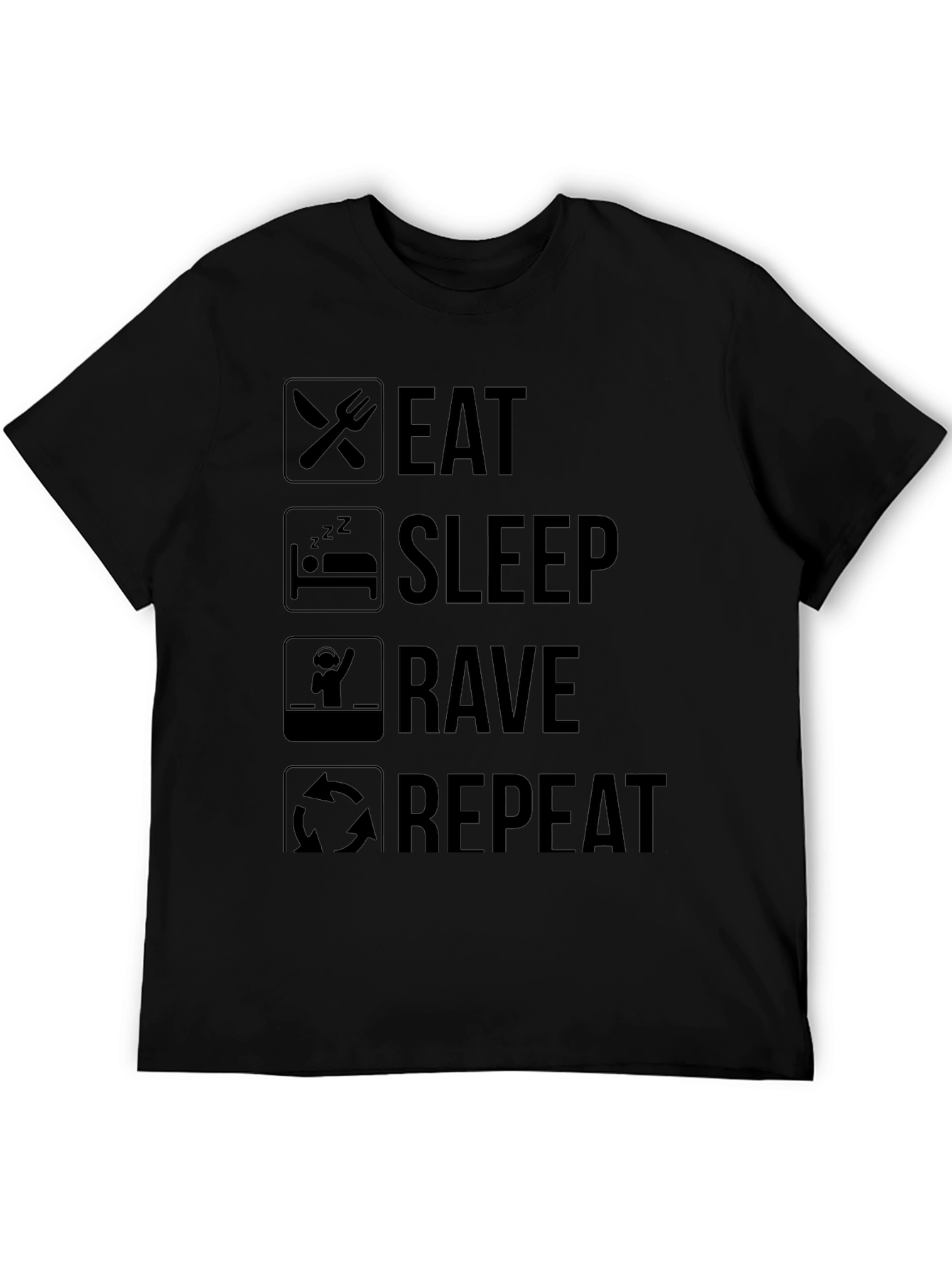 Eat Sleep Rave Repeat Black Graphic Tee