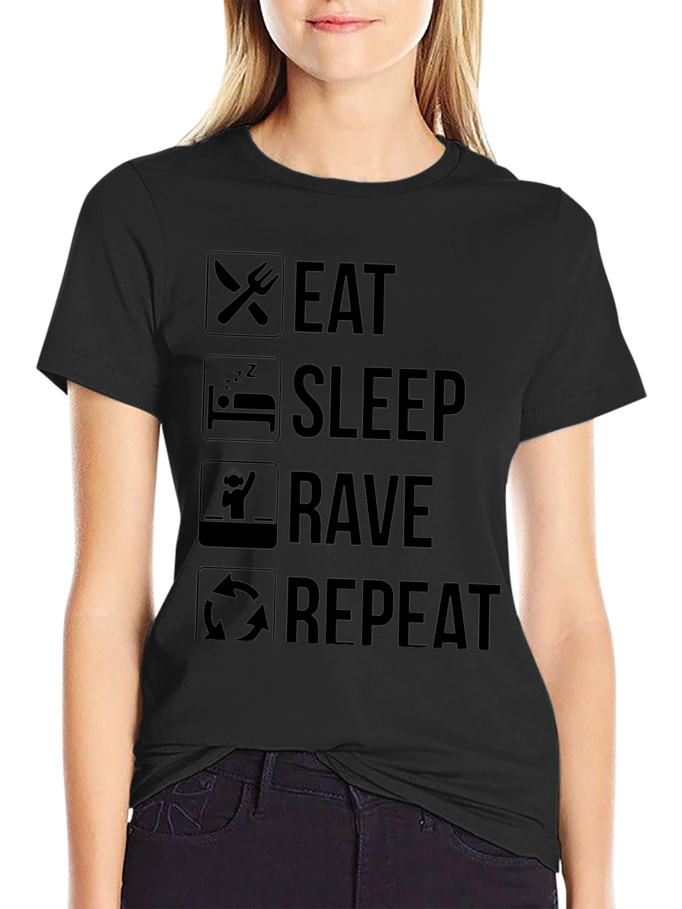 Eat Sleep Rave Repeat Black Graphic Tee