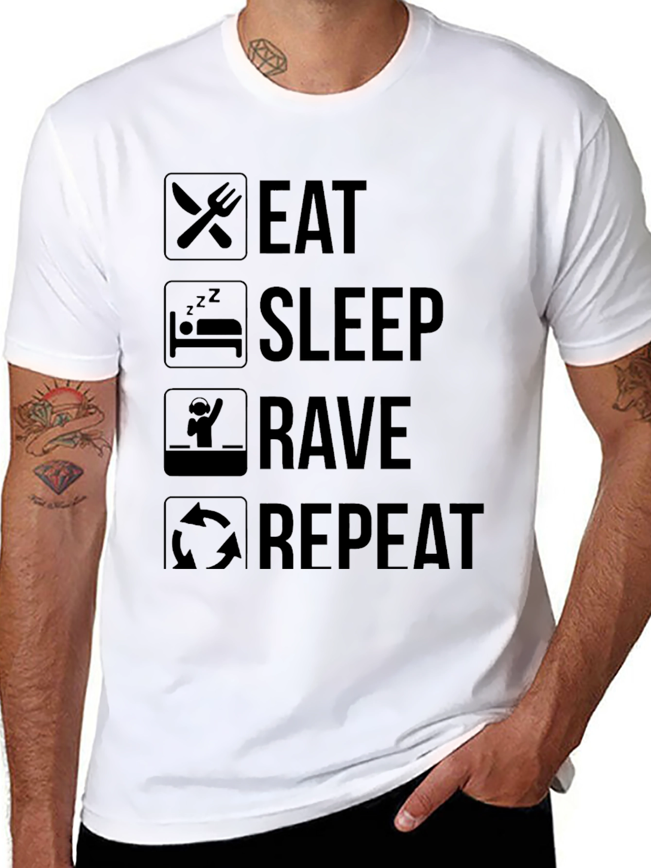 Eat Sleep Rave Repeat Black Graphic Tee