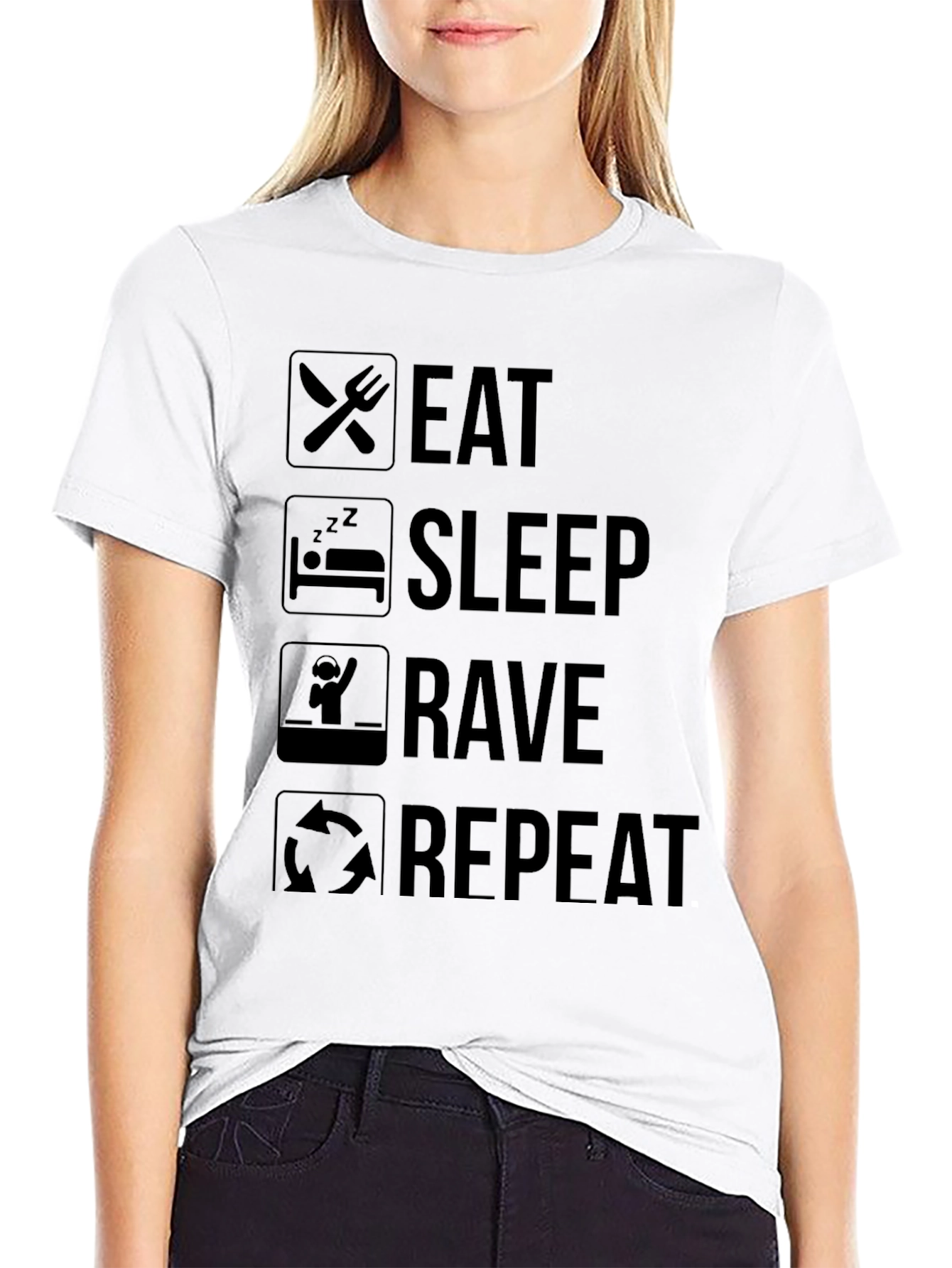 Eat Sleep Rave Repeat Black Graphic Tee