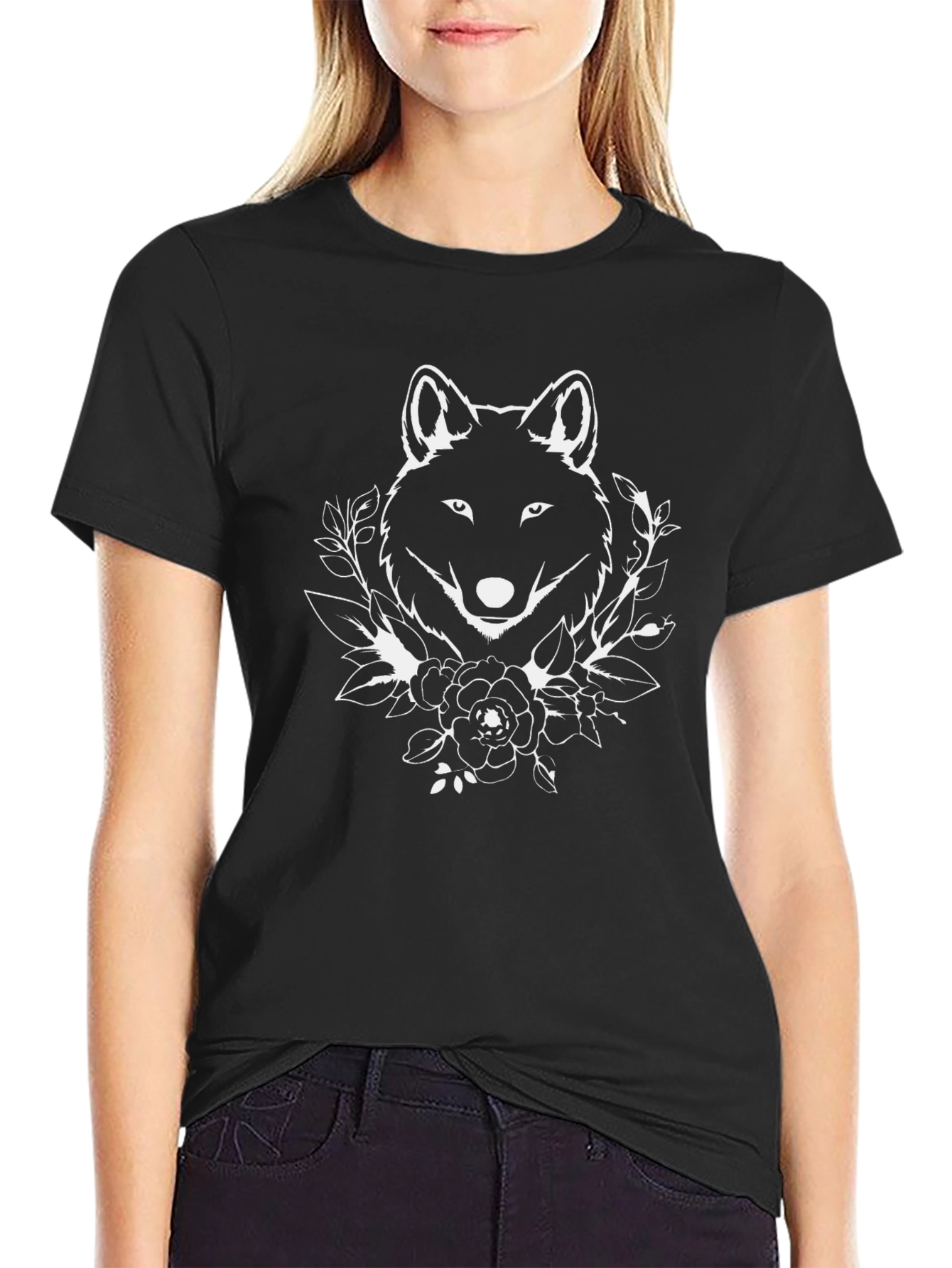 Wolf & Roses Graphic Black Tee
