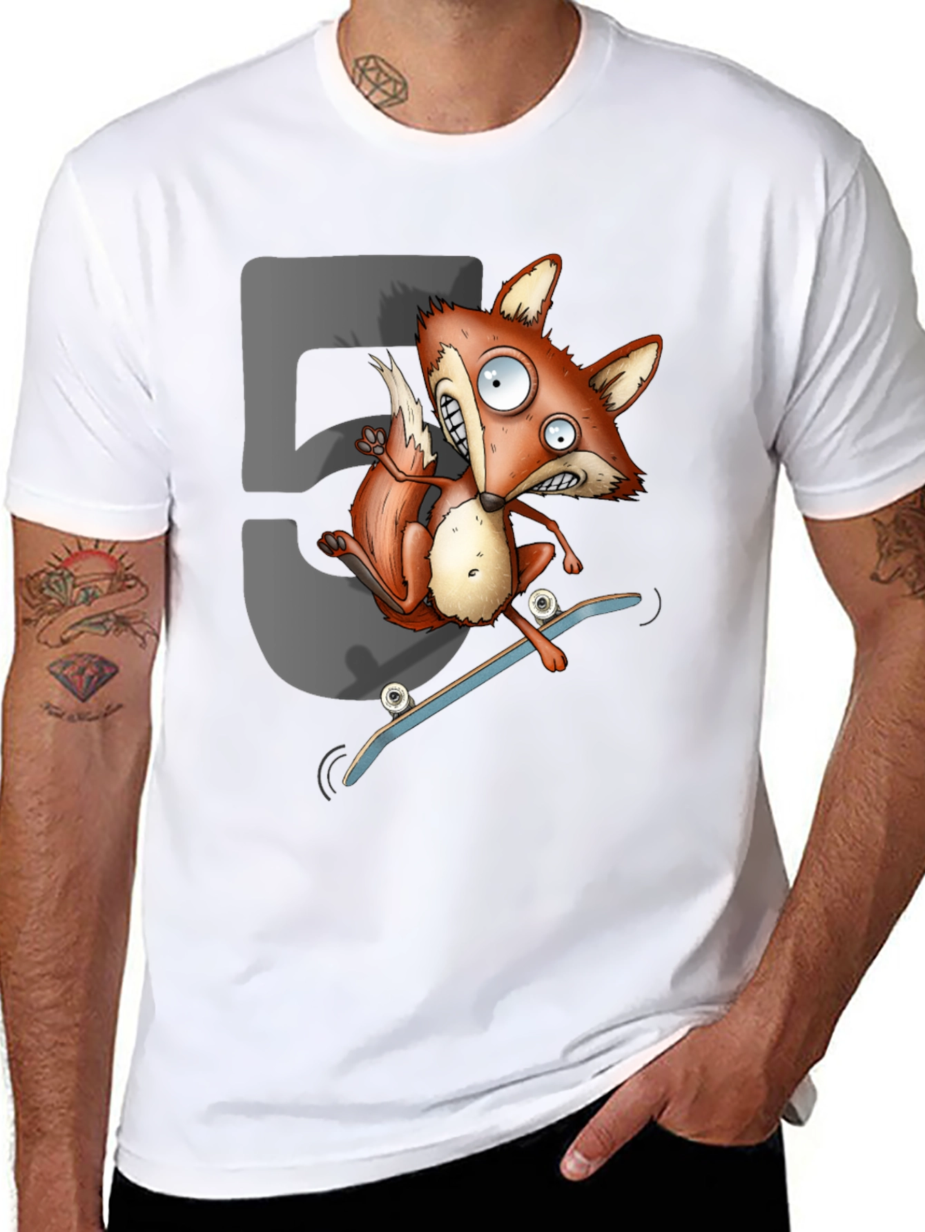 Skateboarding Fox Graphic T-Shirt - Cool Cartoon Tee
