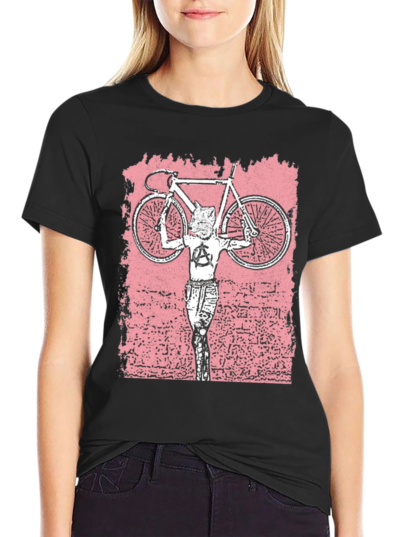 Anarchy Cat Bicycle Black Graphic Tee