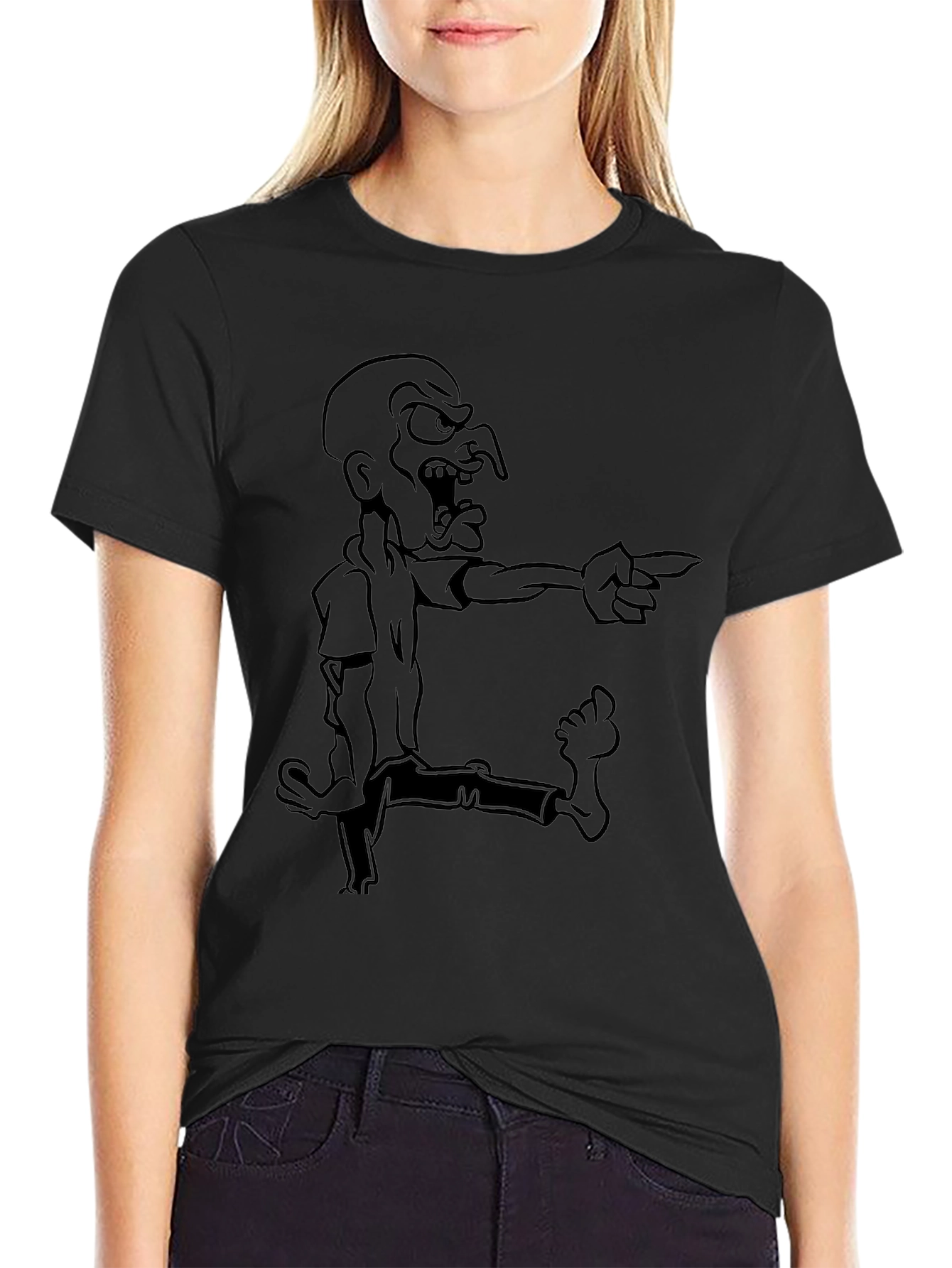Mens Black Cartoon Graphic Tee