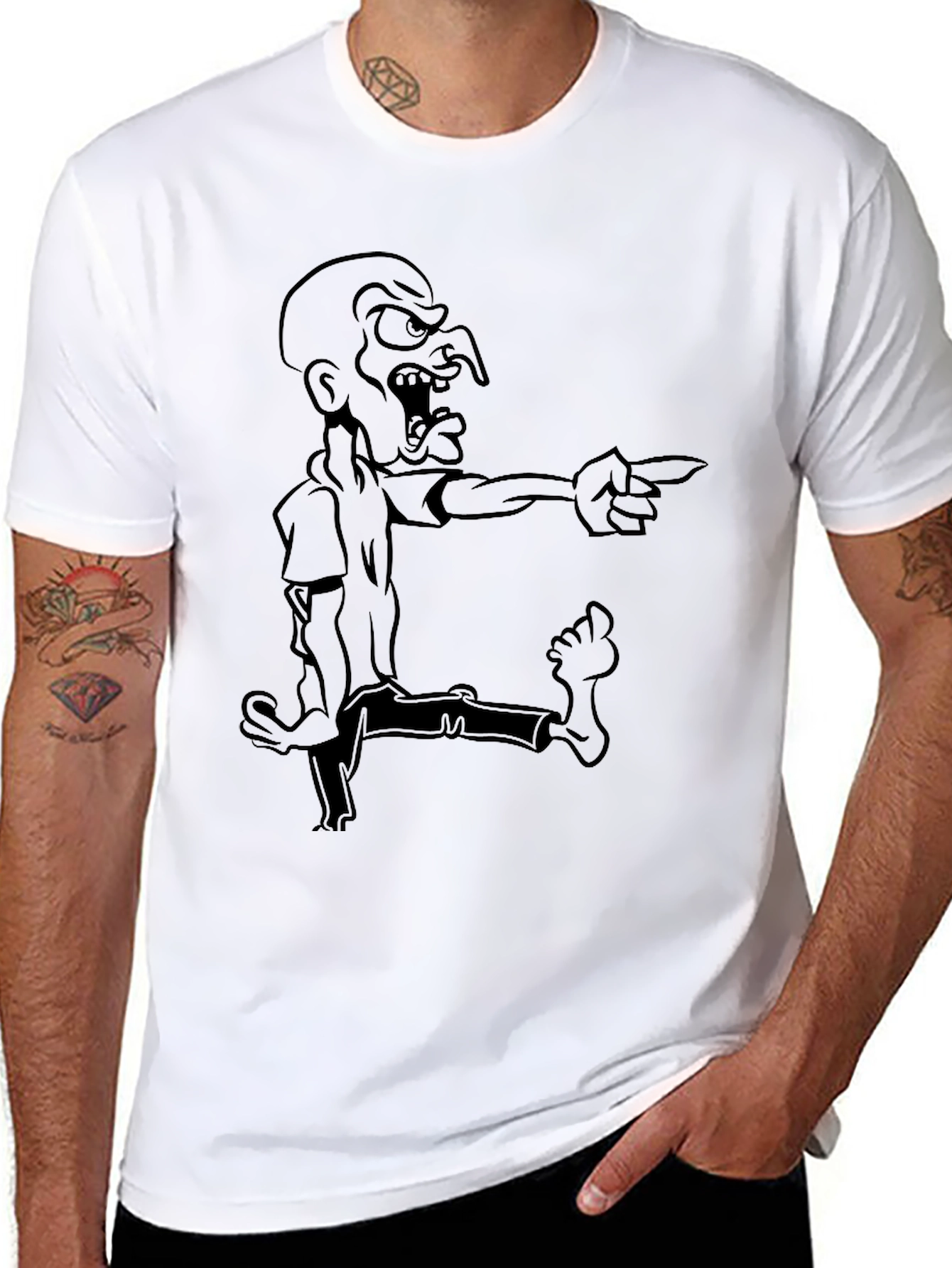 Mens Black Cartoon Graphic Tee