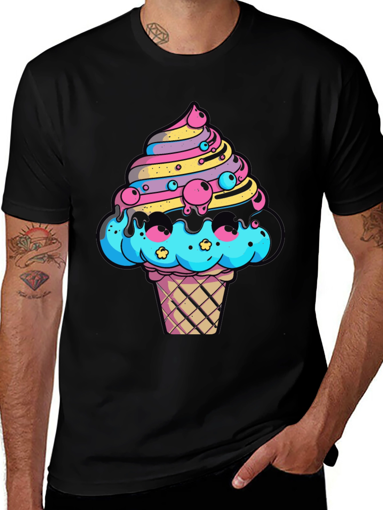 Ice Cream Cone Graphic Tee - Funky Black T-Shirt