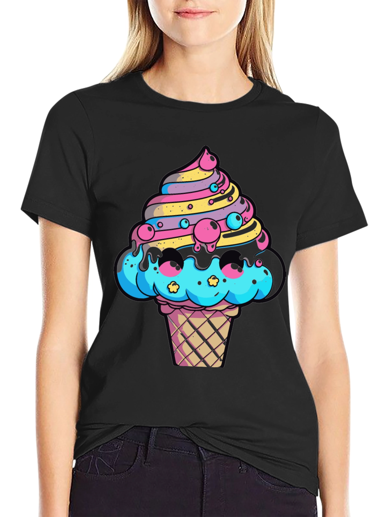 Ice Cream Cone Graphic Tee - Funky Black T-Shirt