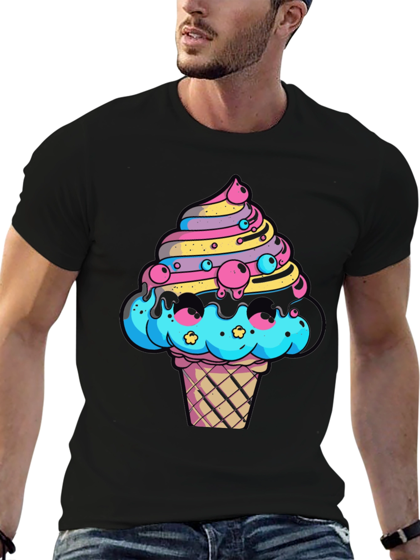 Ice Cream Cone Graphic Tee - Funky Black T-Shirt