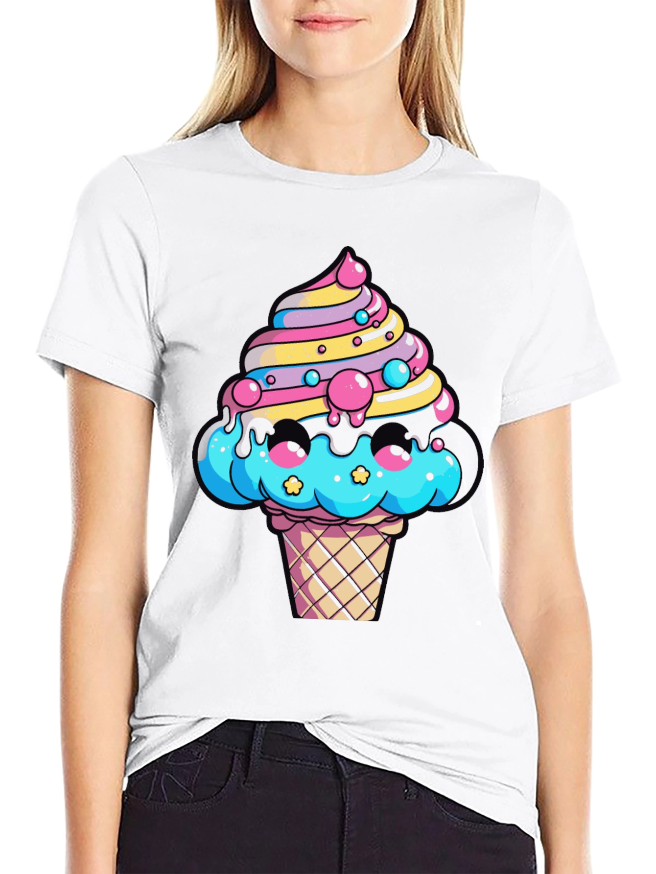 Ice Cream Cone Graphic Tee - Funky Black T-Shirt