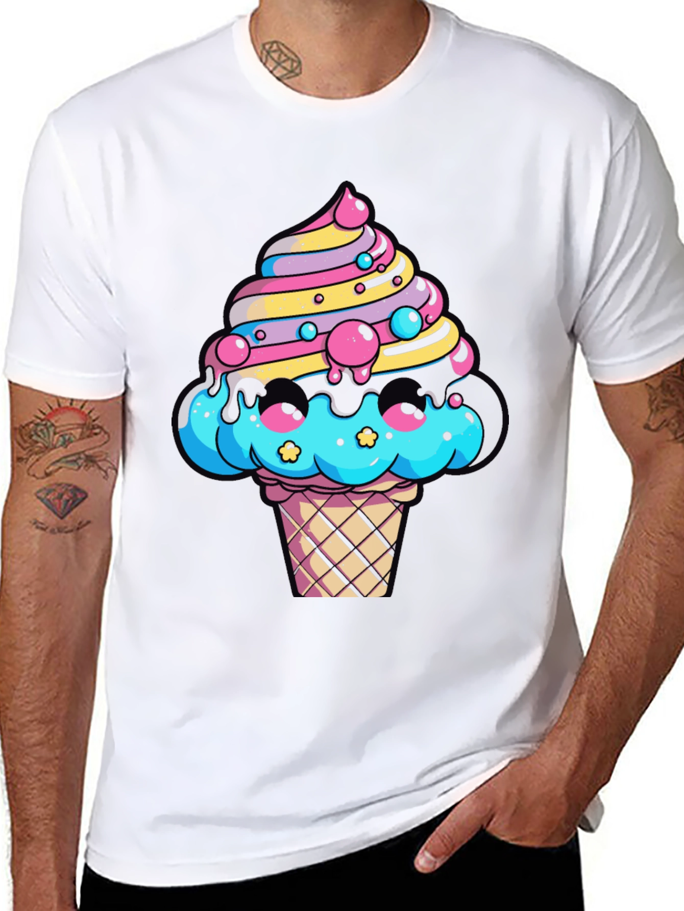 Ice Cream Cone Graphic Tee - Funky Black T-Shirt