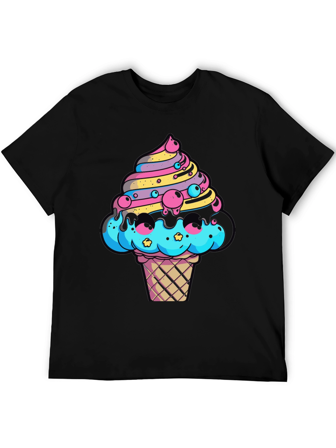 Ice Cream Cone Graphic Tee - Funky Black T-Shirt