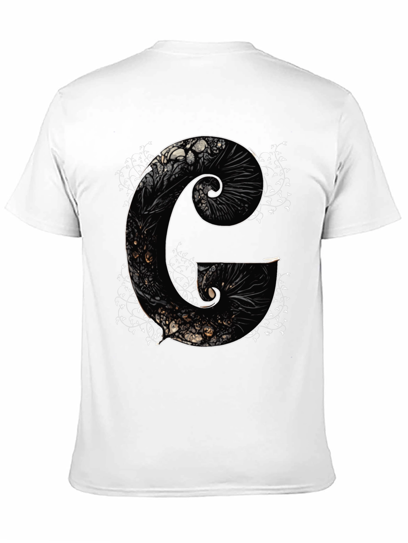 G Letter Art Print Black Tee - Unique Design