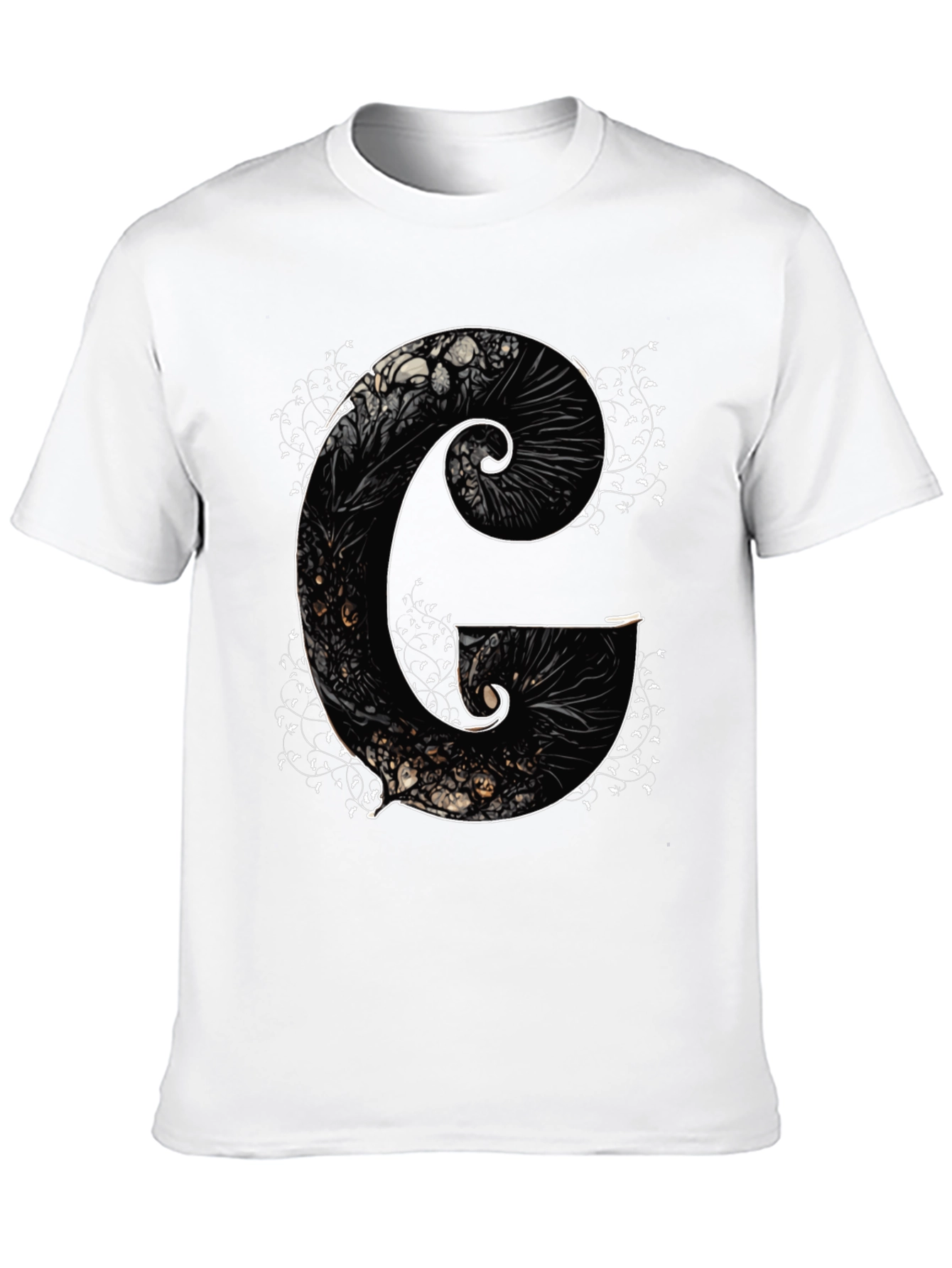 G Letter Art Print Black Tee - Unique Design