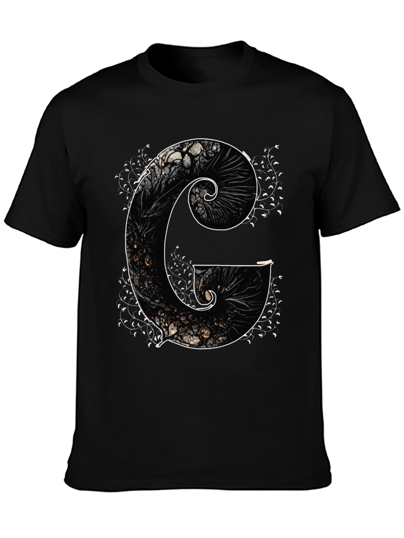 G Letter Art Print Black Tee - Unique Design