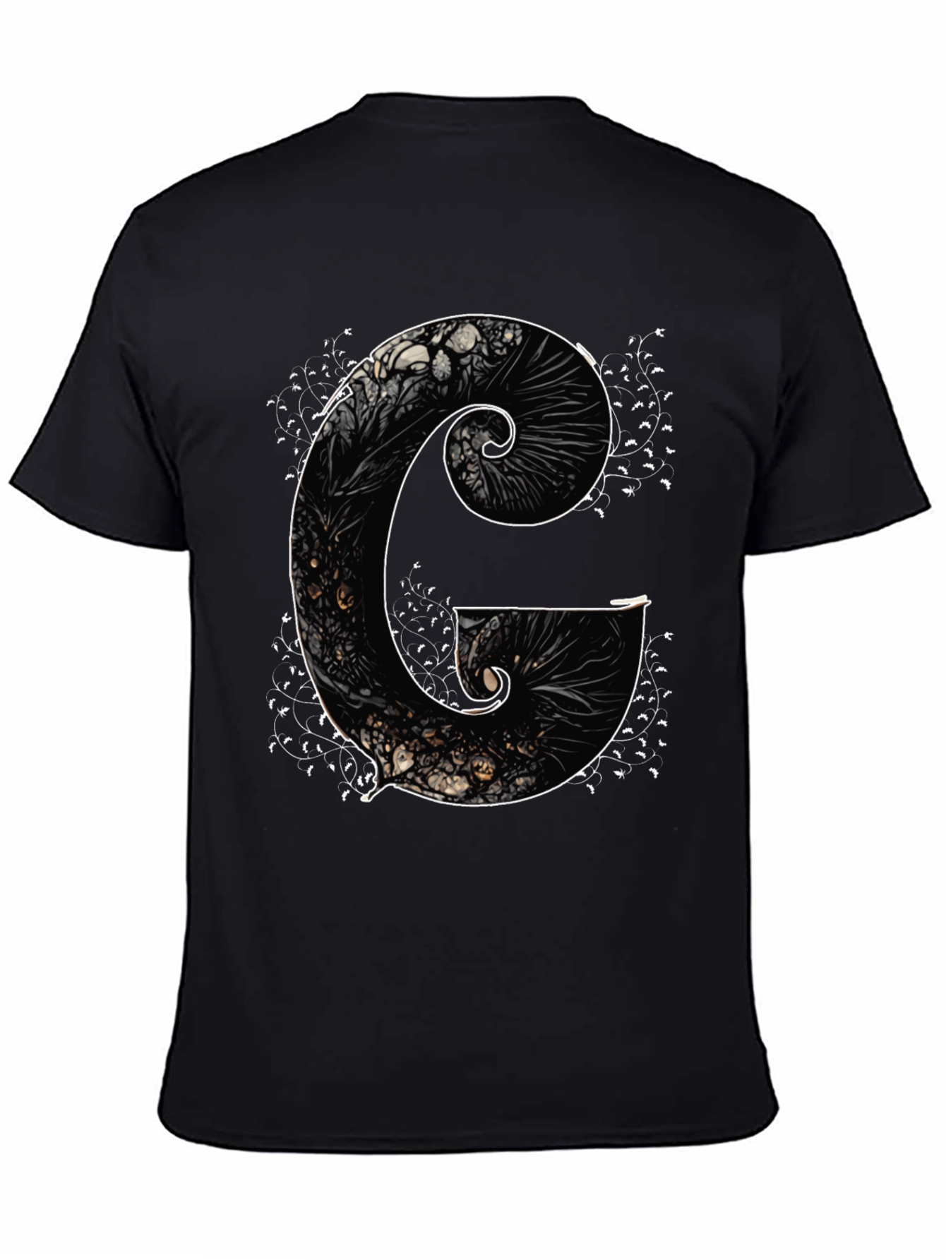 G Letter Art Print Black Tee - Unique Design