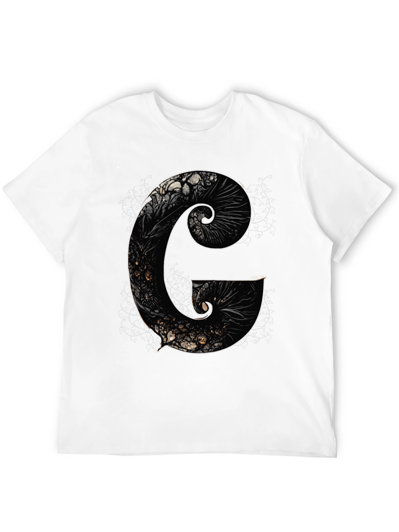 G Letter Art Print Black Tee - Unique Design