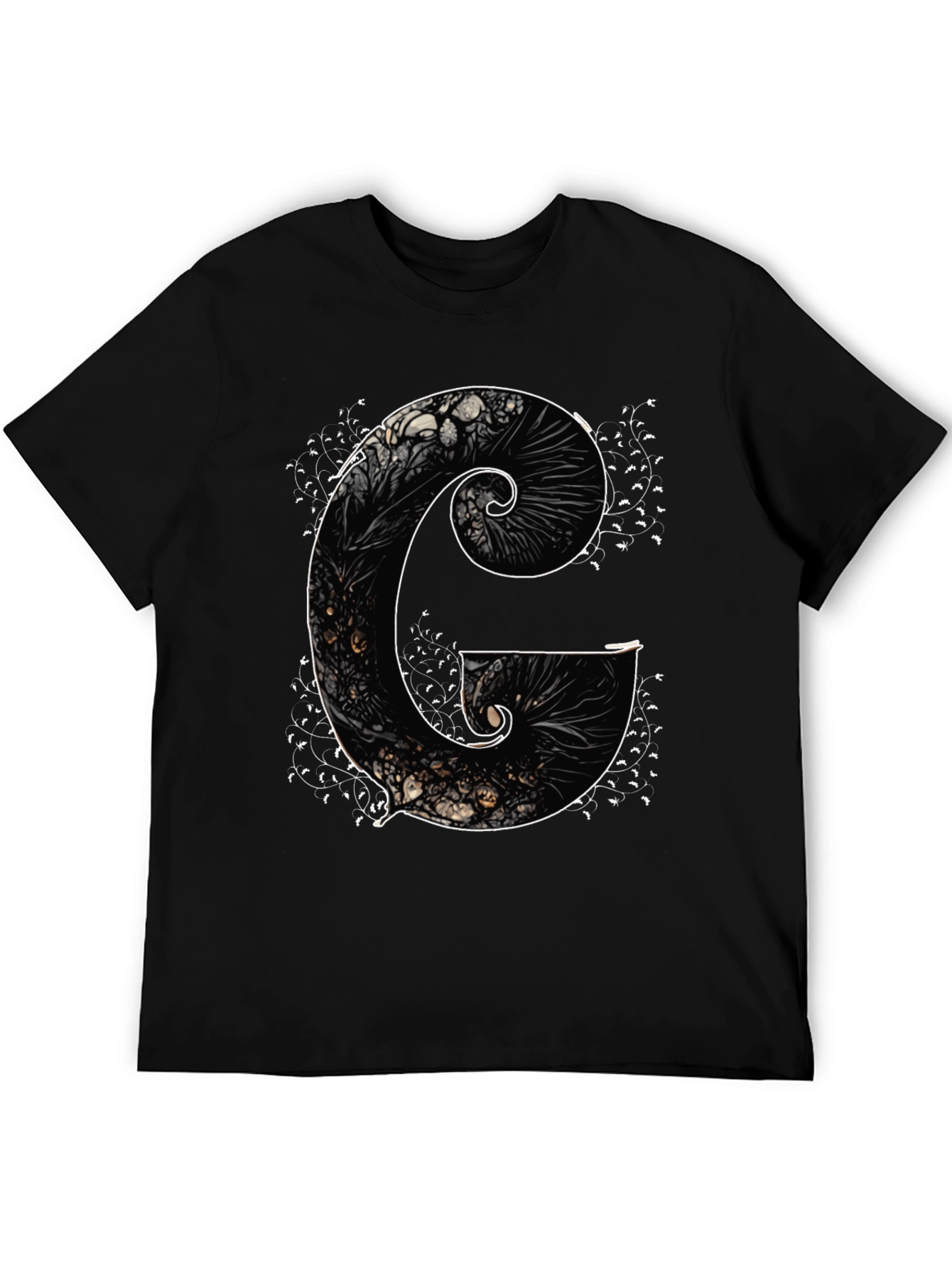 G Letter Art Print Black Tee - Unique Design