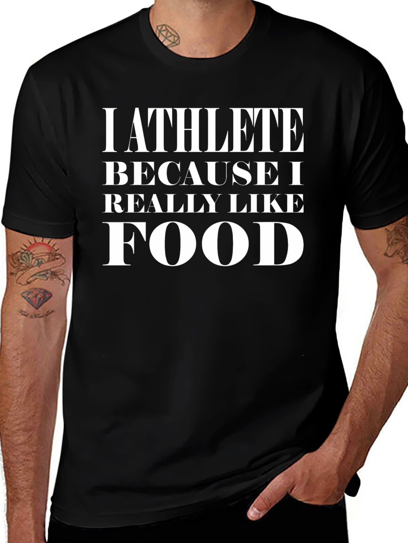 Athlete Because I Like Food Black T-Shirt