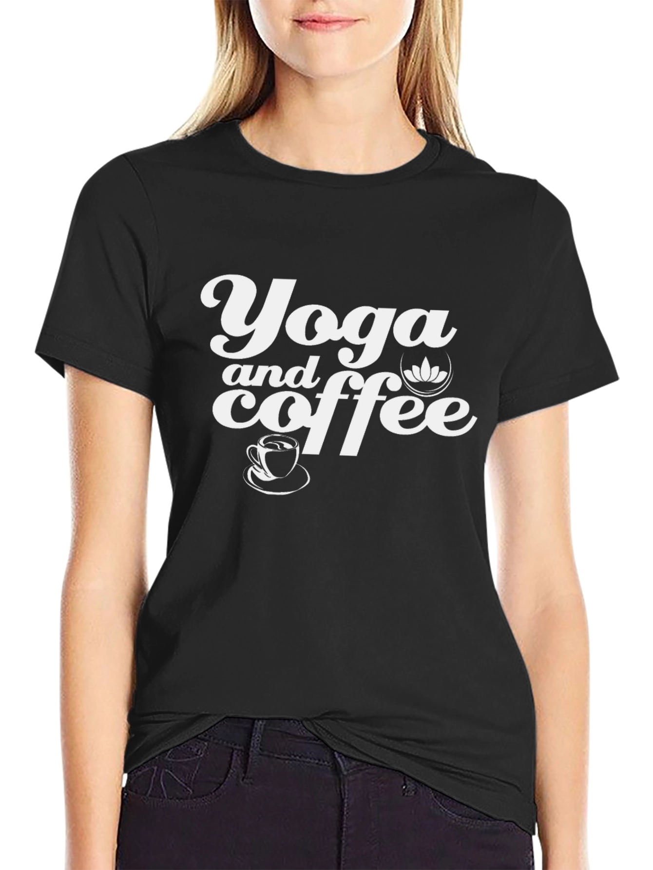 Yoga and Coffee Black Graphic Tee Shirt