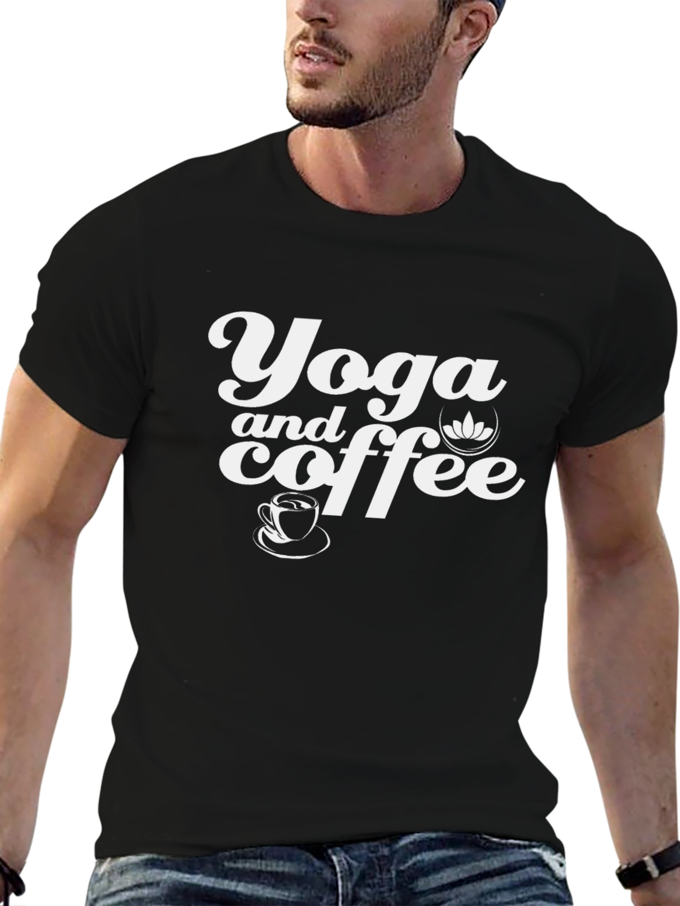 Yoga and Coffee Black Graphic Tee Shirt