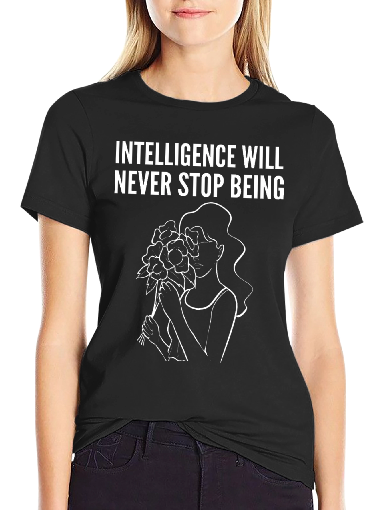 Intelligence Flower Woman Graphic Tee - Black
