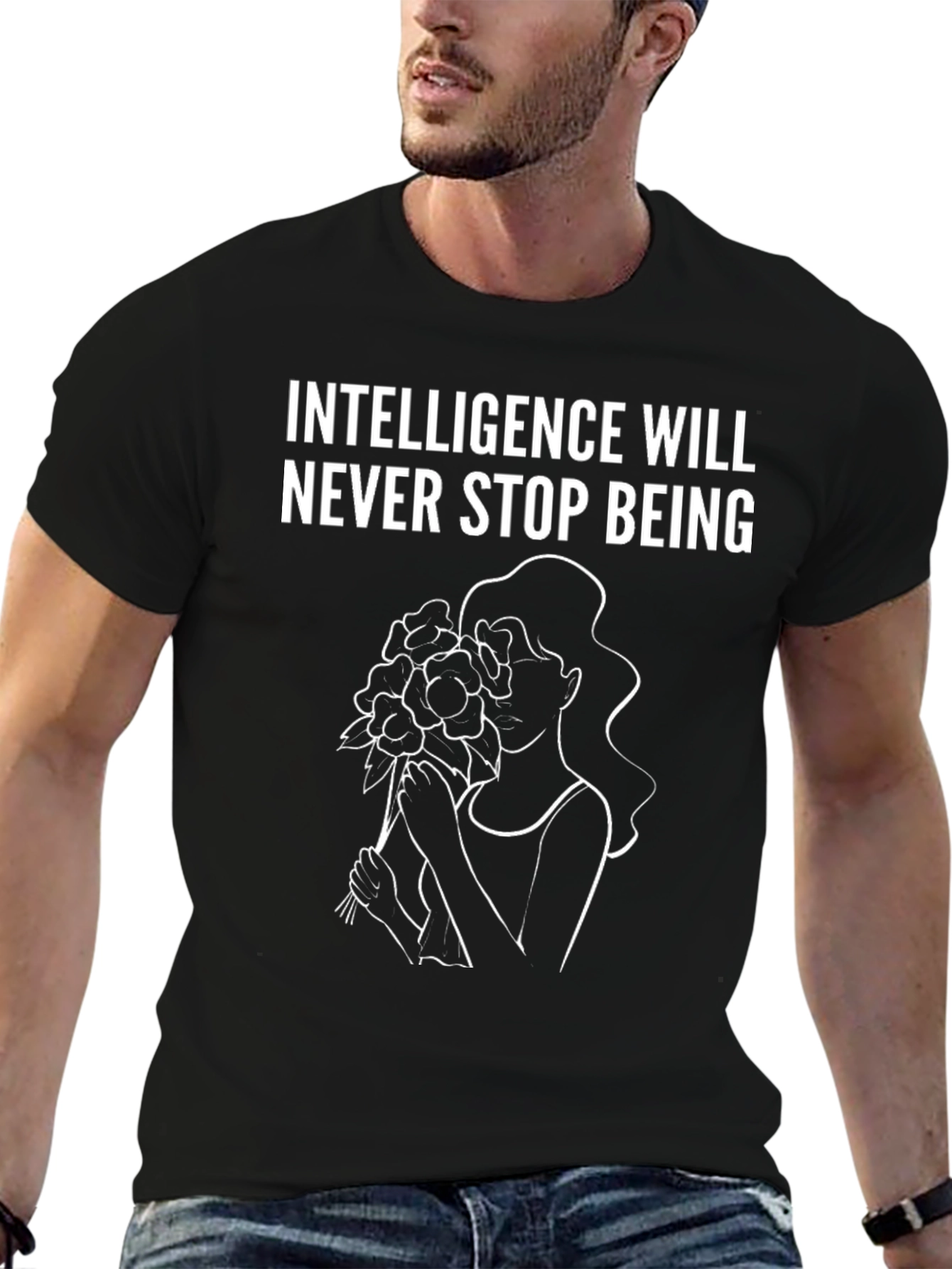 Intelligence Flower Woman Graphic Tee - Black