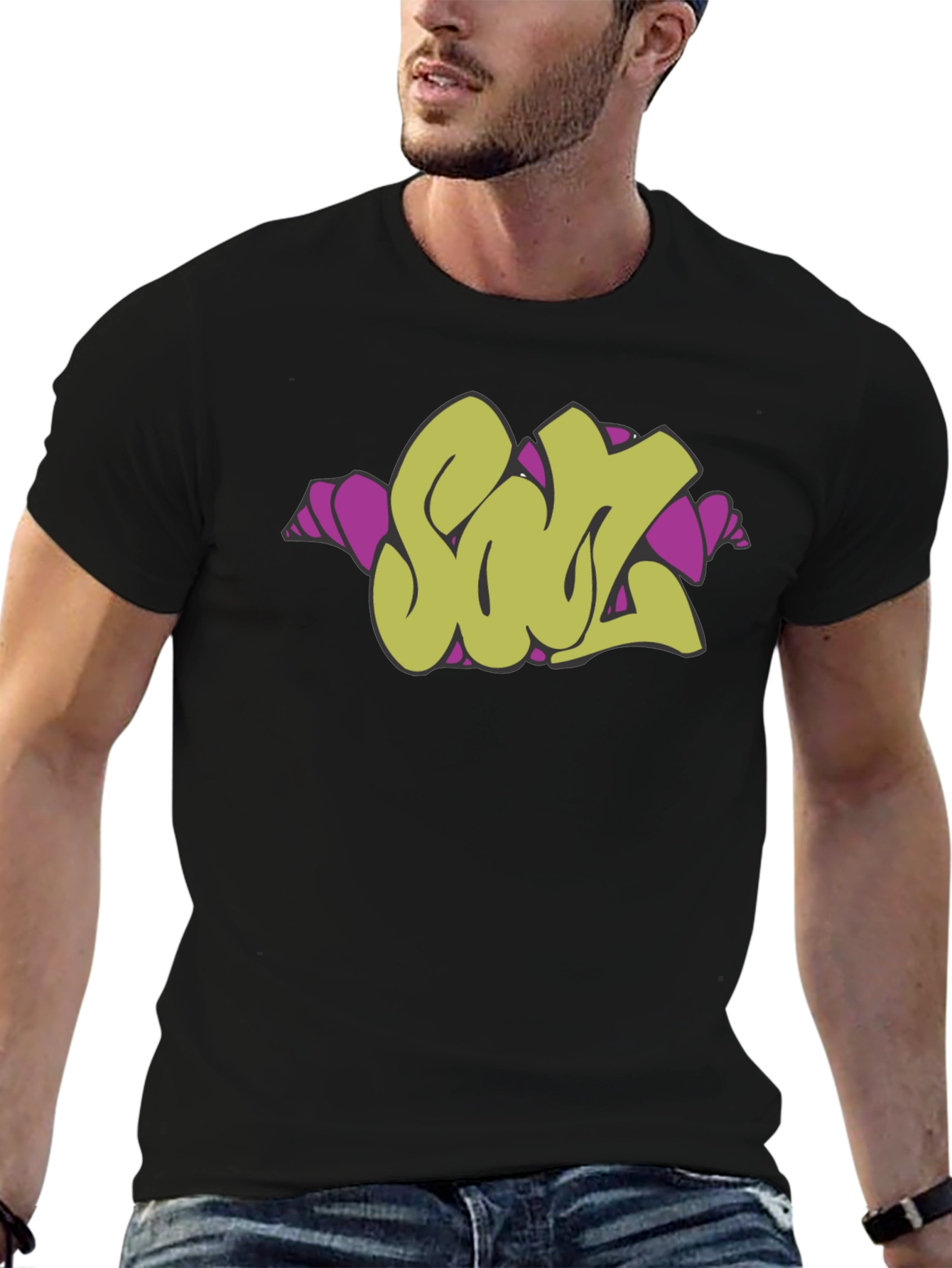 Graffiti Style Olive SOUL Graphic Black T-Shirt