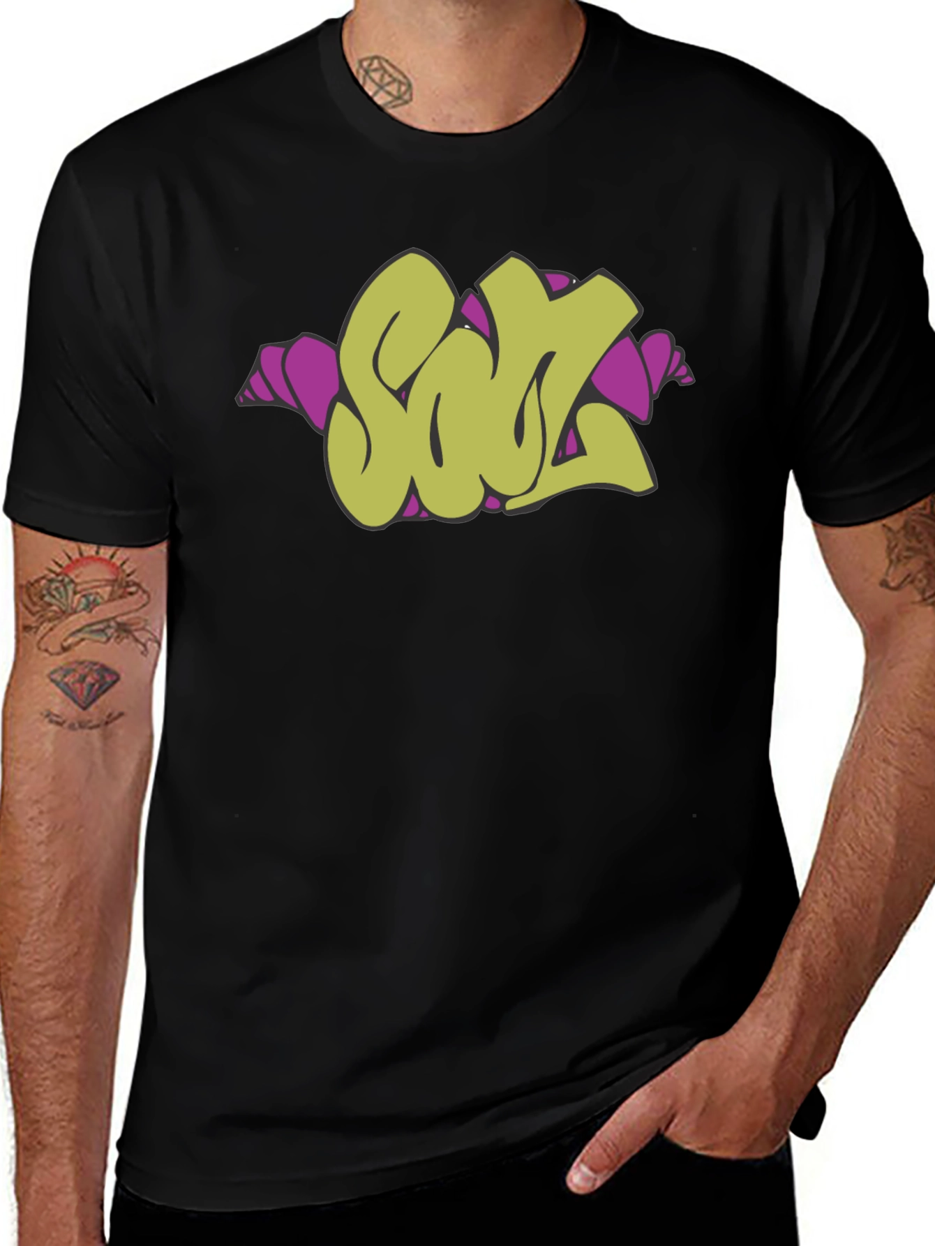 Graffiti Style Olive SOUL Graphic Black T-Shirt