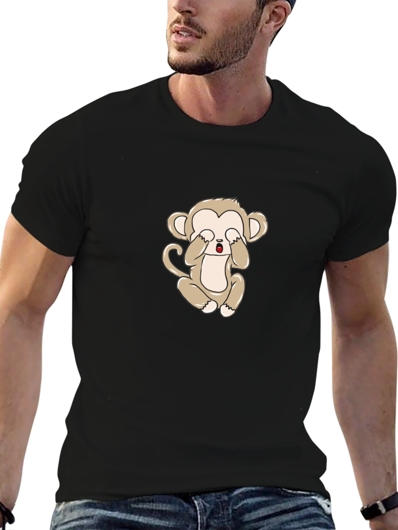 Black T-Shirt with Cute Monkey Graphic