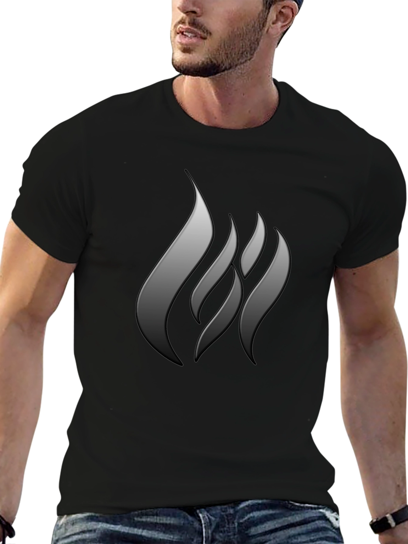 Mens Black T-Shirt with Abstract Flame Design
