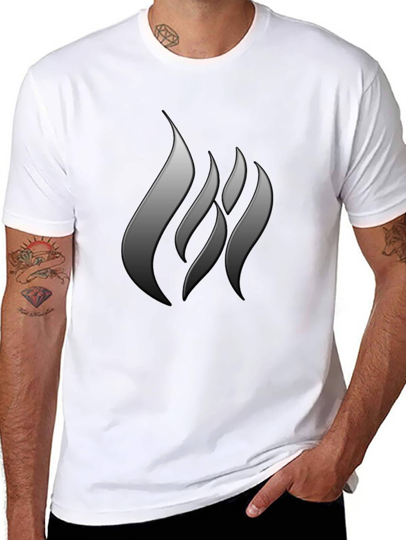 Mens Black T-Shirt with Abstract Flame Design