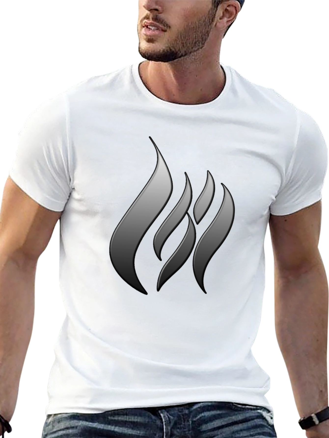 Mens Black T-Shirt with Abstract Flame Design