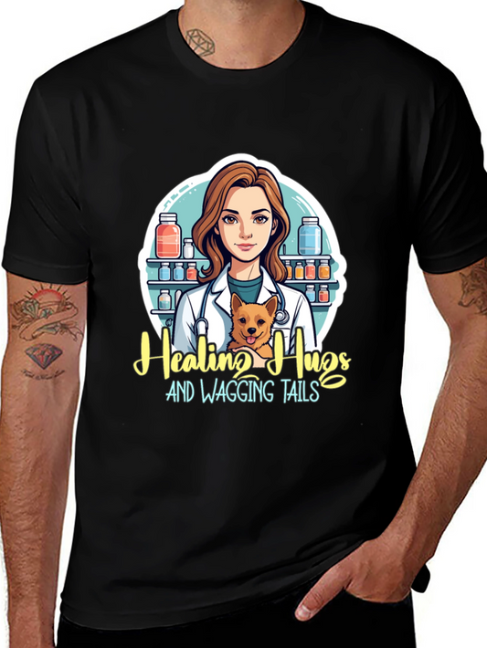 Vet & Dog Graphic Tee - Healing Hugs Wagging Tails T-Shirt