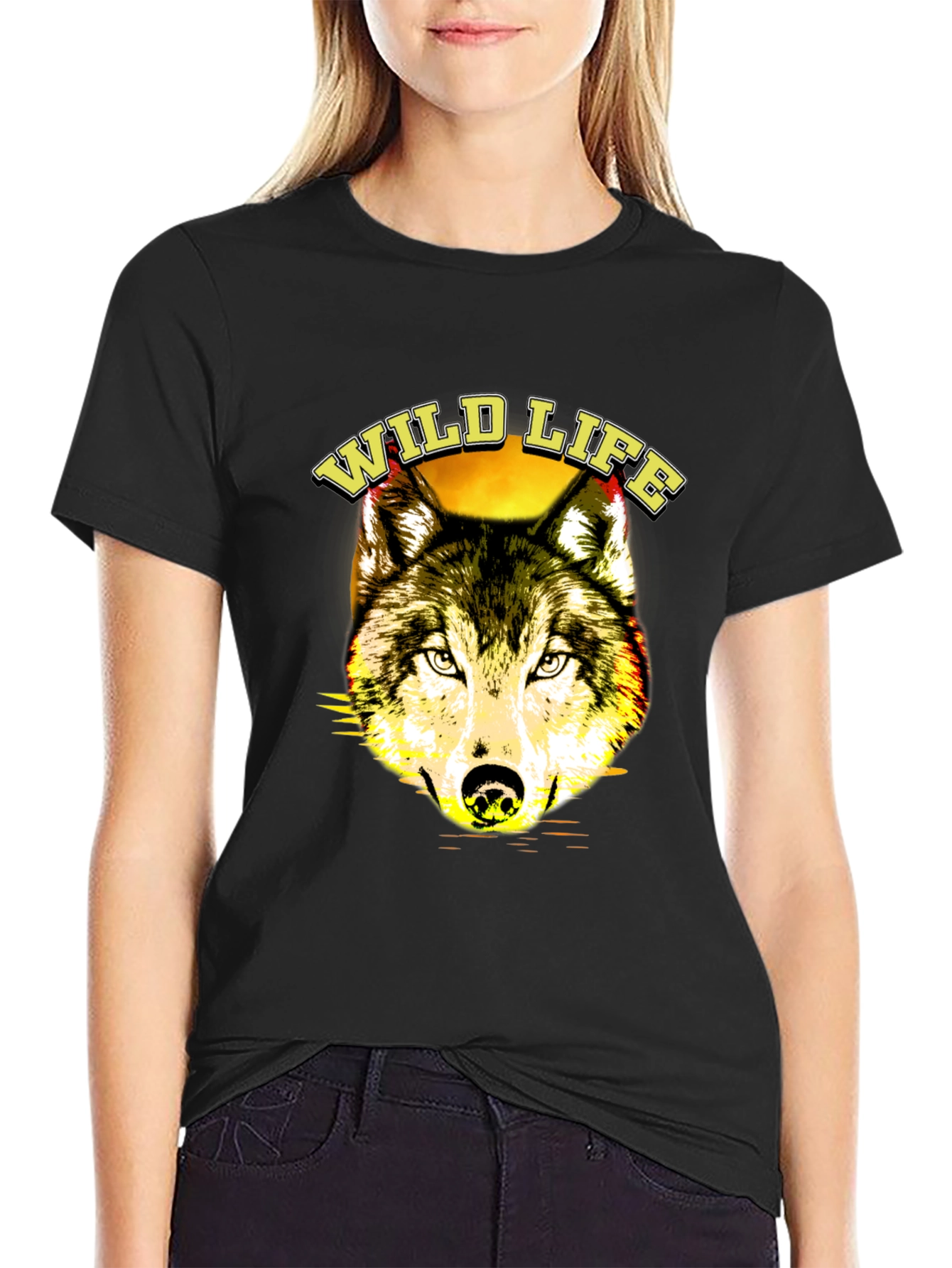 Wildlife Wolf Graphic T-Shirt - Black