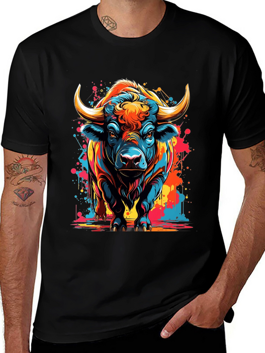 Vibrant Bull Graphic T-Shirt - Black