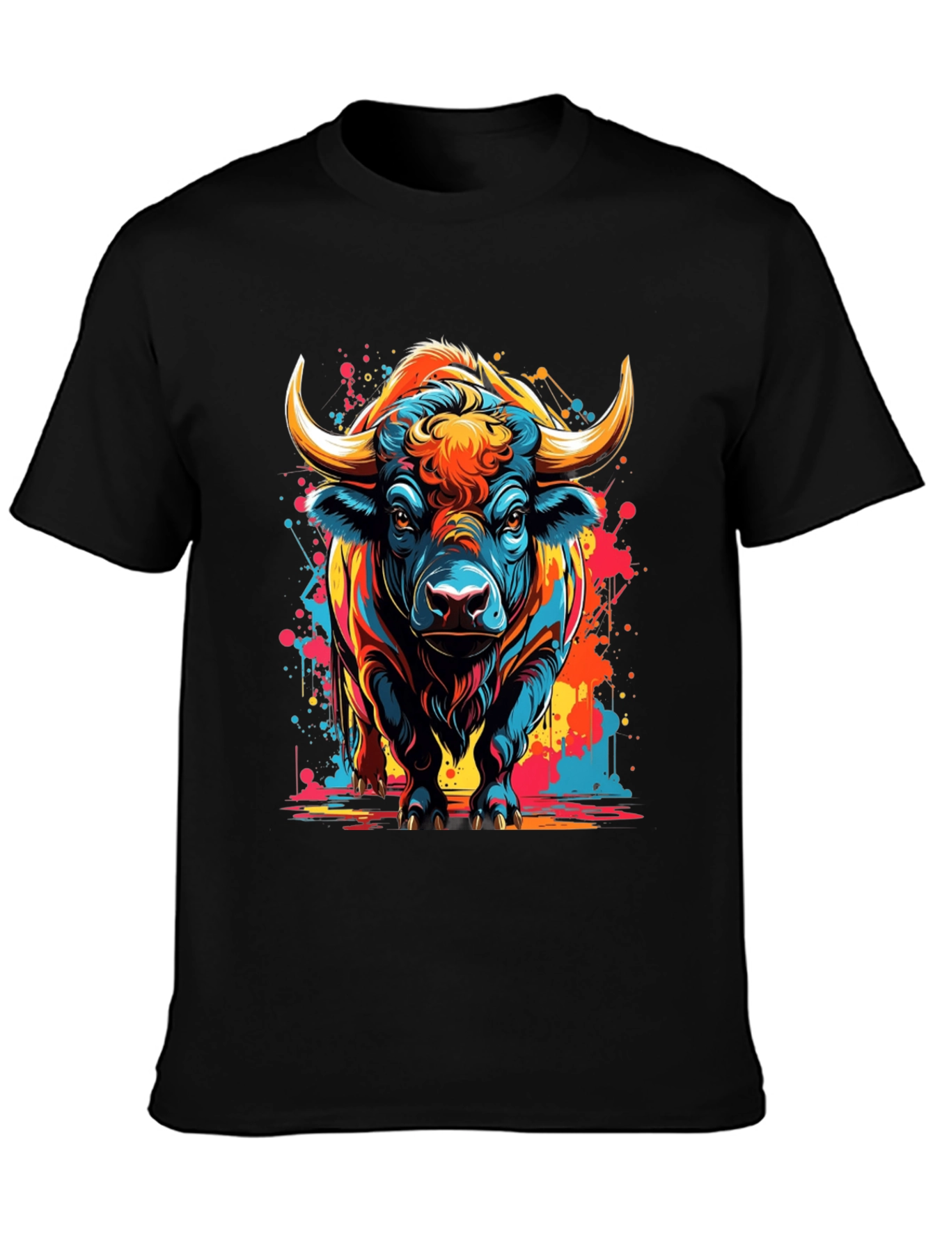 Vibrant Bull Graphic T-Shirt - Black