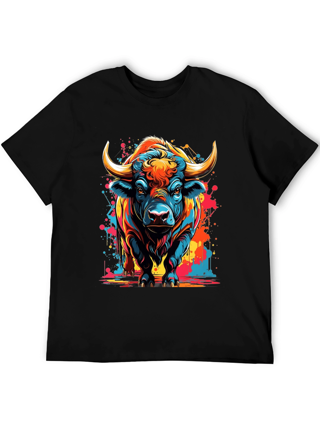 Vibrant Bull Graphic T-Shirt - Black