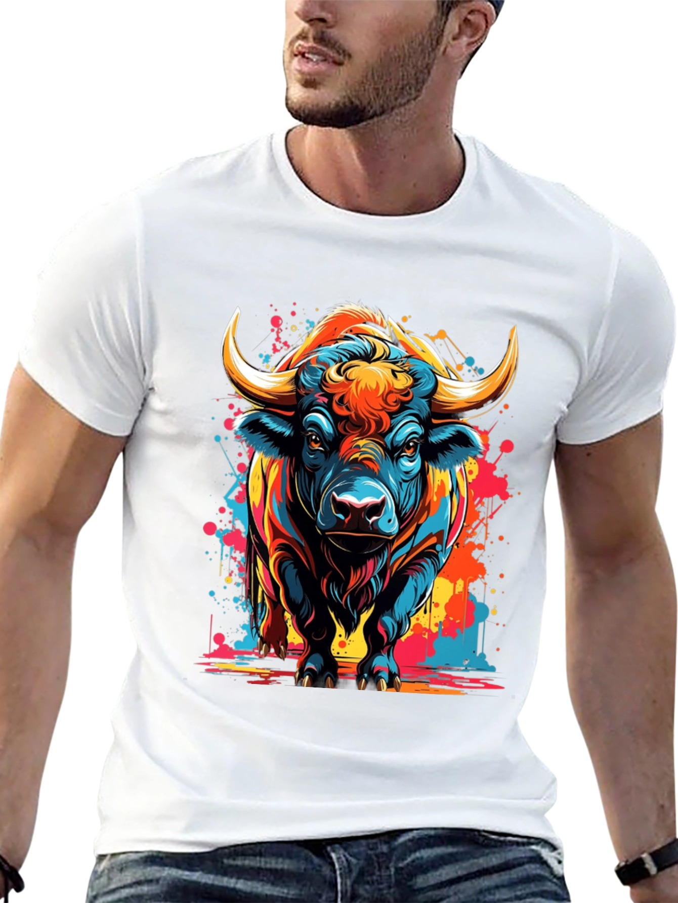 Vibrant Bull Graphic T-Shirt - Black