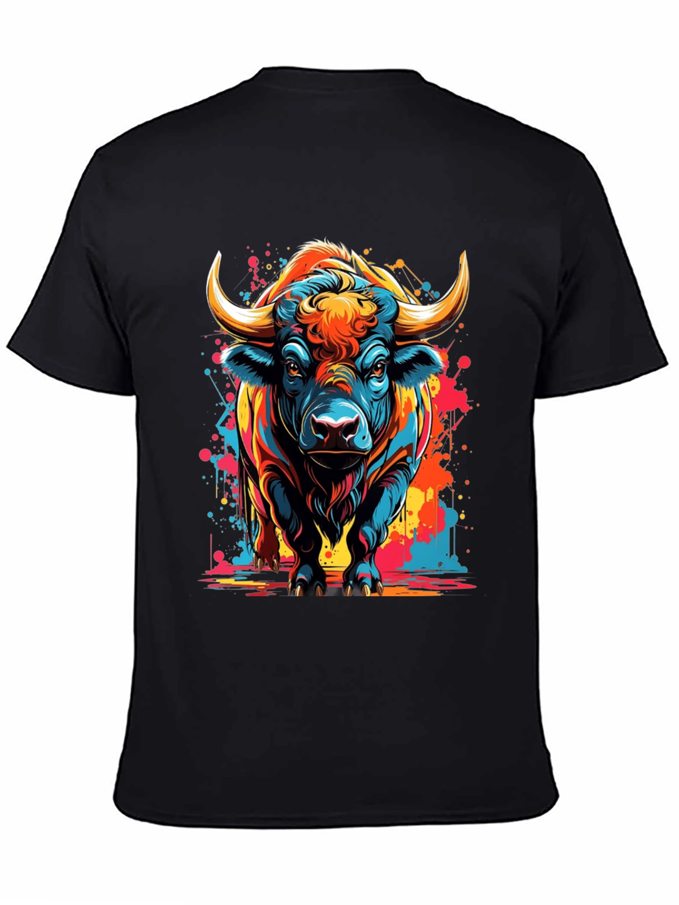 Vibrant Bull Graphic T-Shirt - Black
