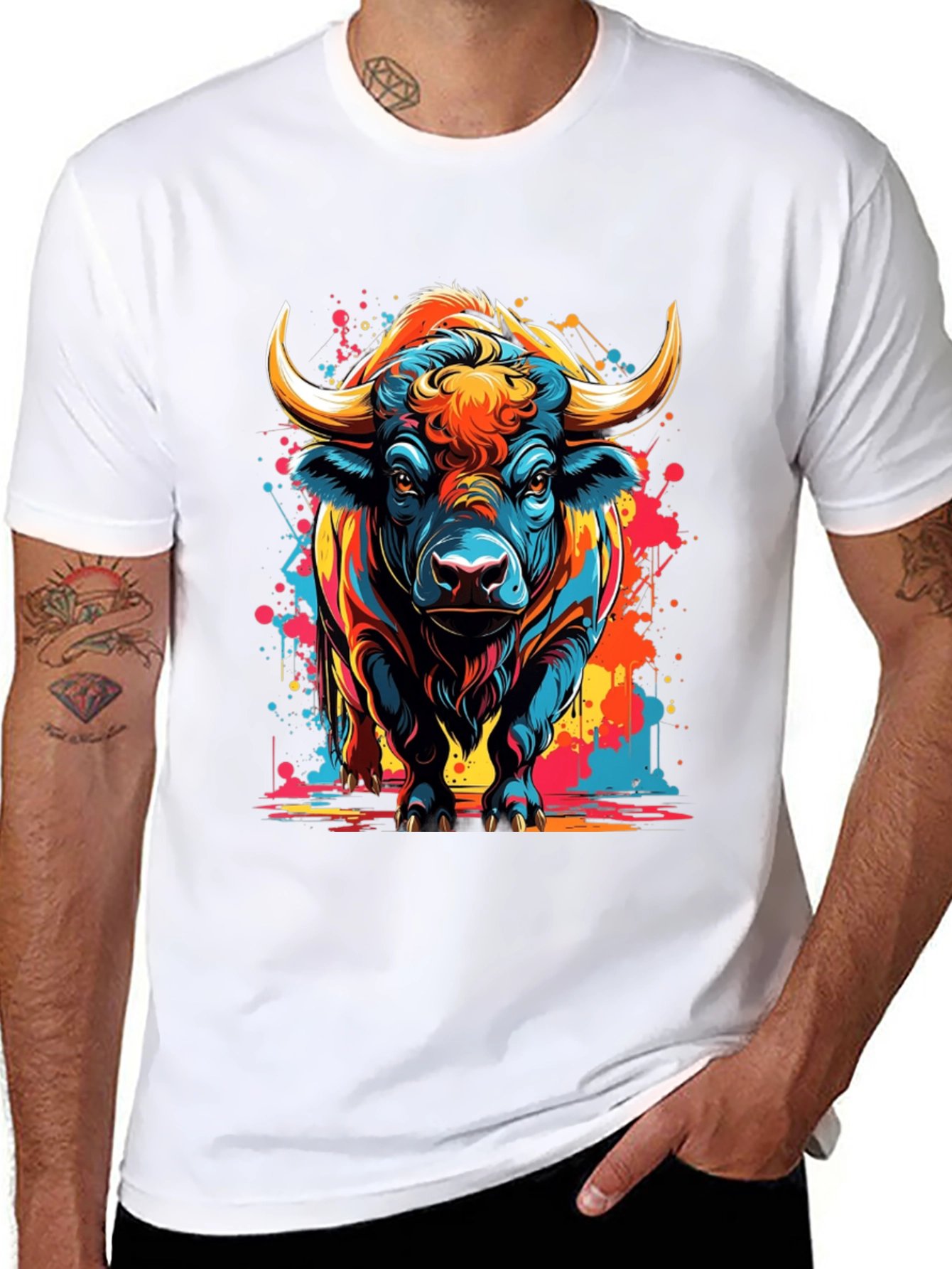 Vibrant Bull Graphic T-Shirt - Black
