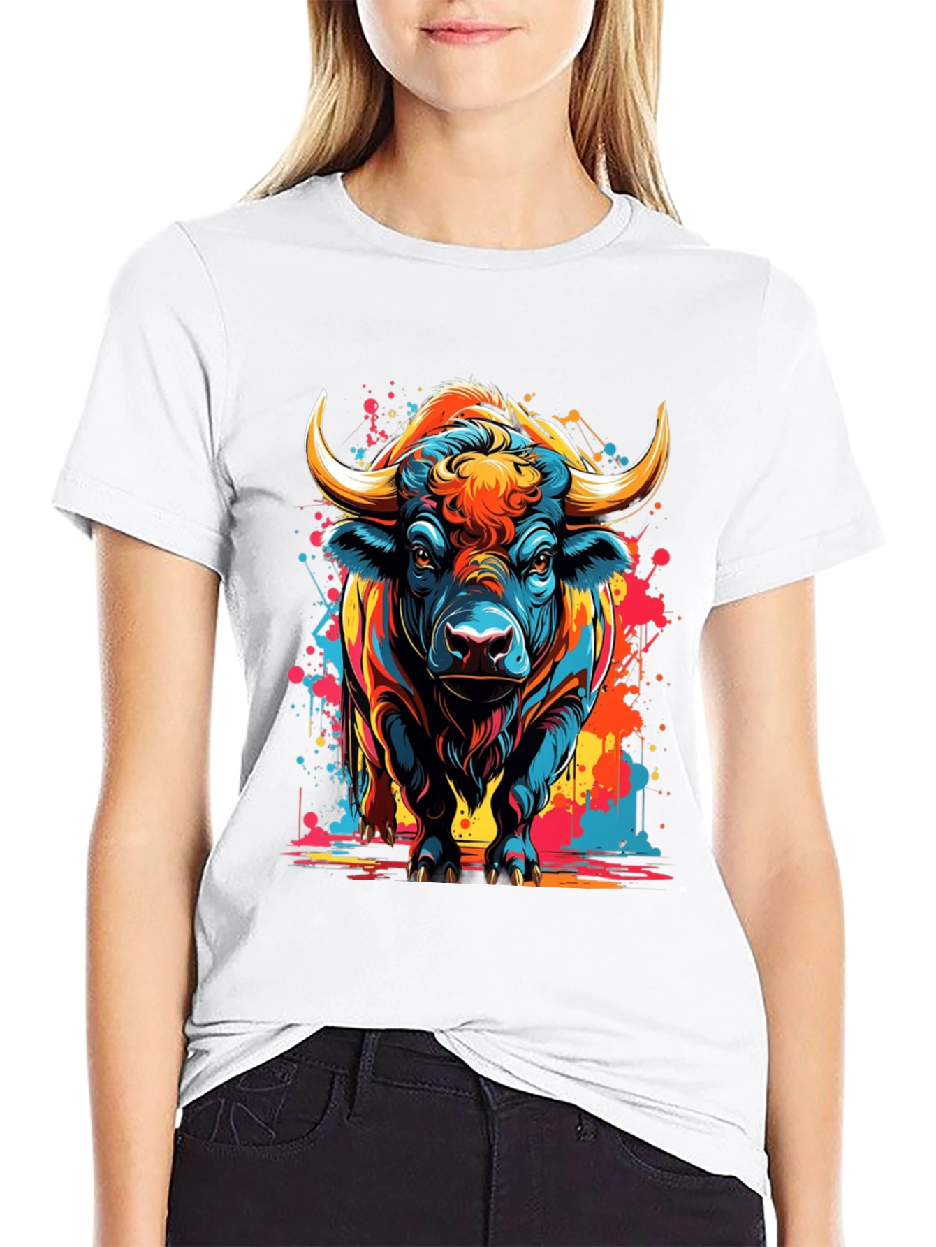 Vibrant Bull Graphic T-Shirt - Black