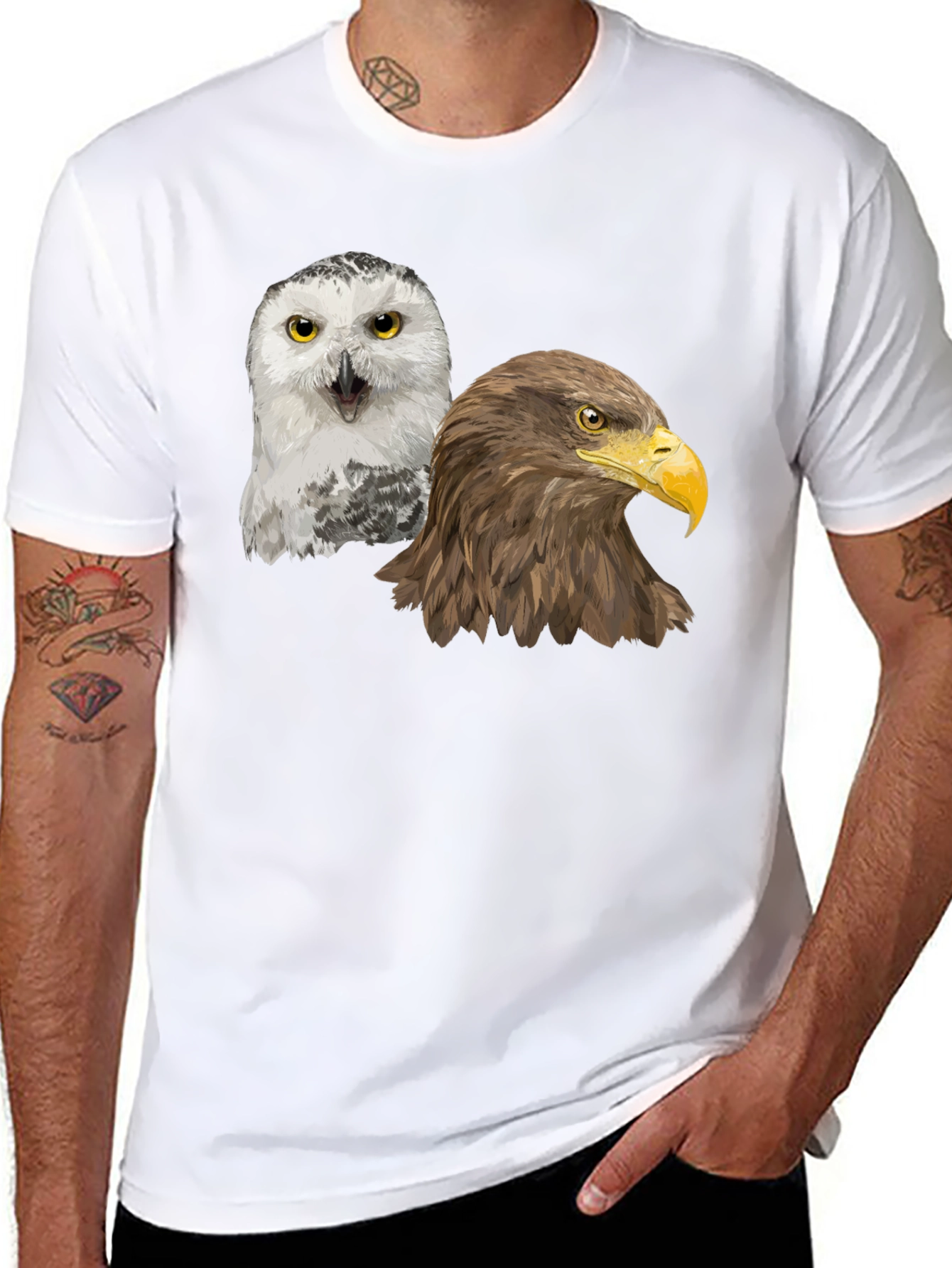Owl and Eagle Graphic Print T-Shirt