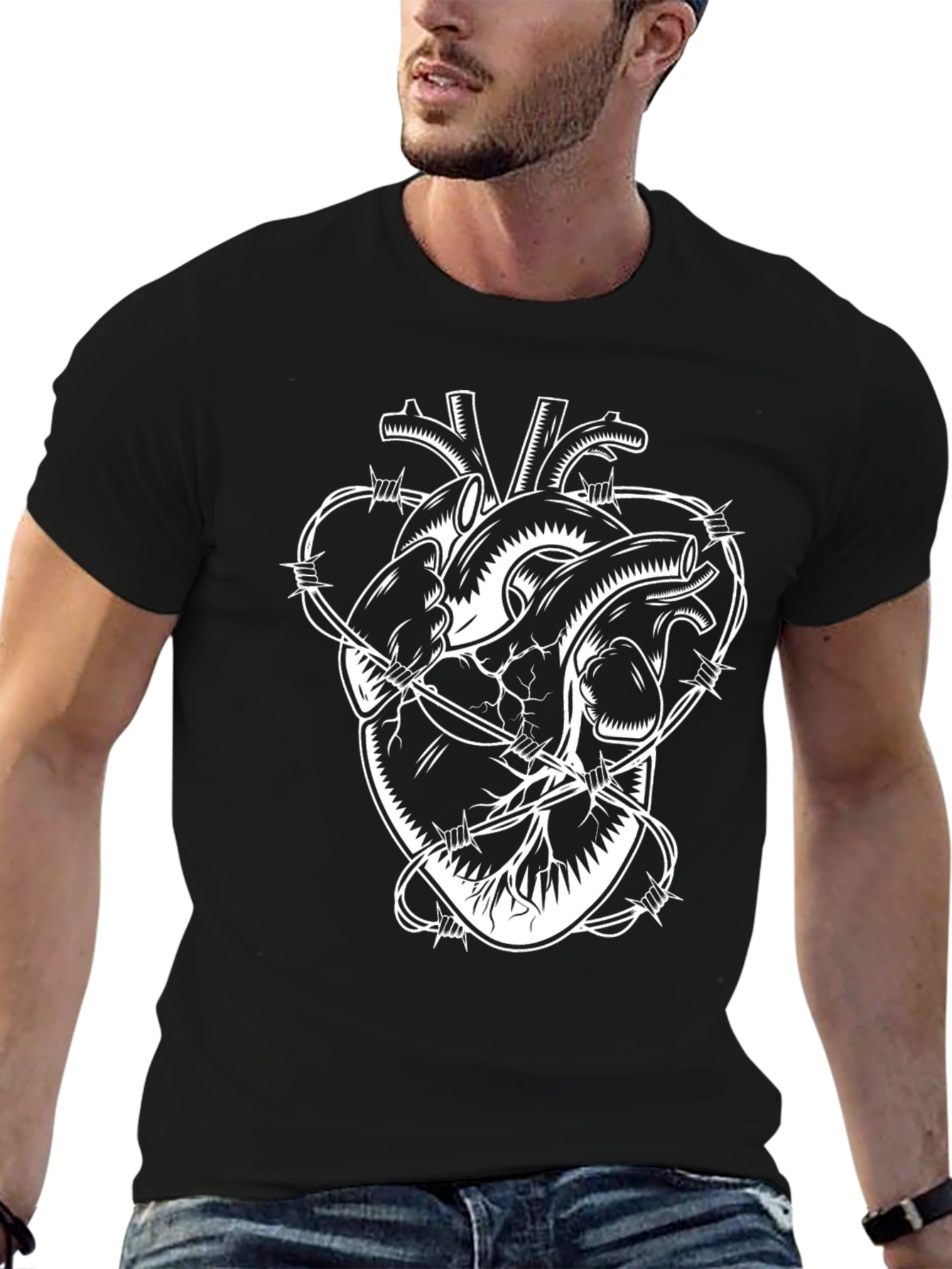 Barbed Wire Heart Graphic T-Shirt - Edgy Streetwear